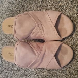 Open toe soft pink heels